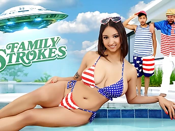 Step-sister Hailey Rose gets her enormous caboose ravaged by Will Pounder and Max Packs on Independence Day
