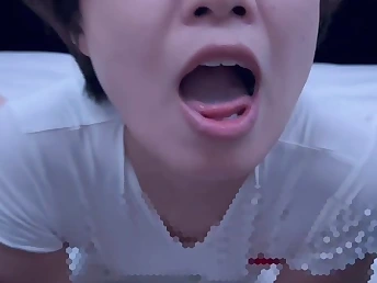Kinky Chinese stunner makes messy choking sounds while being ruthlessly bj'ed & spunked on