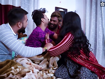 Indian MILF Riya Boudi shares her headman economize with his 3 buddies, gets a cumload in her mouth & more!