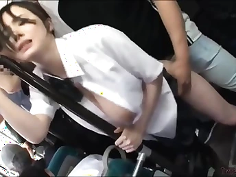 Japanese breezy wearing her uniform and she gets smashed from behind