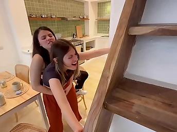 My Spliced and Chanel have a seething real-life lezzie 3some close by a suspended fellow