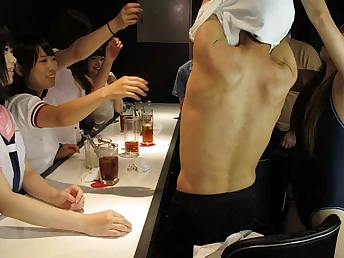 Yuri Sakura's Japanese mates take turns masturbating and deep-throating on rock-hard dicks