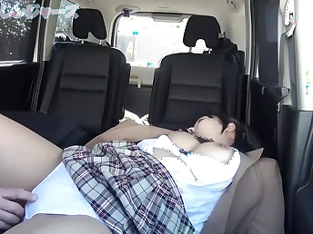 Io Hayami & Angel's super hot college uniform vags get steamy and strong in car